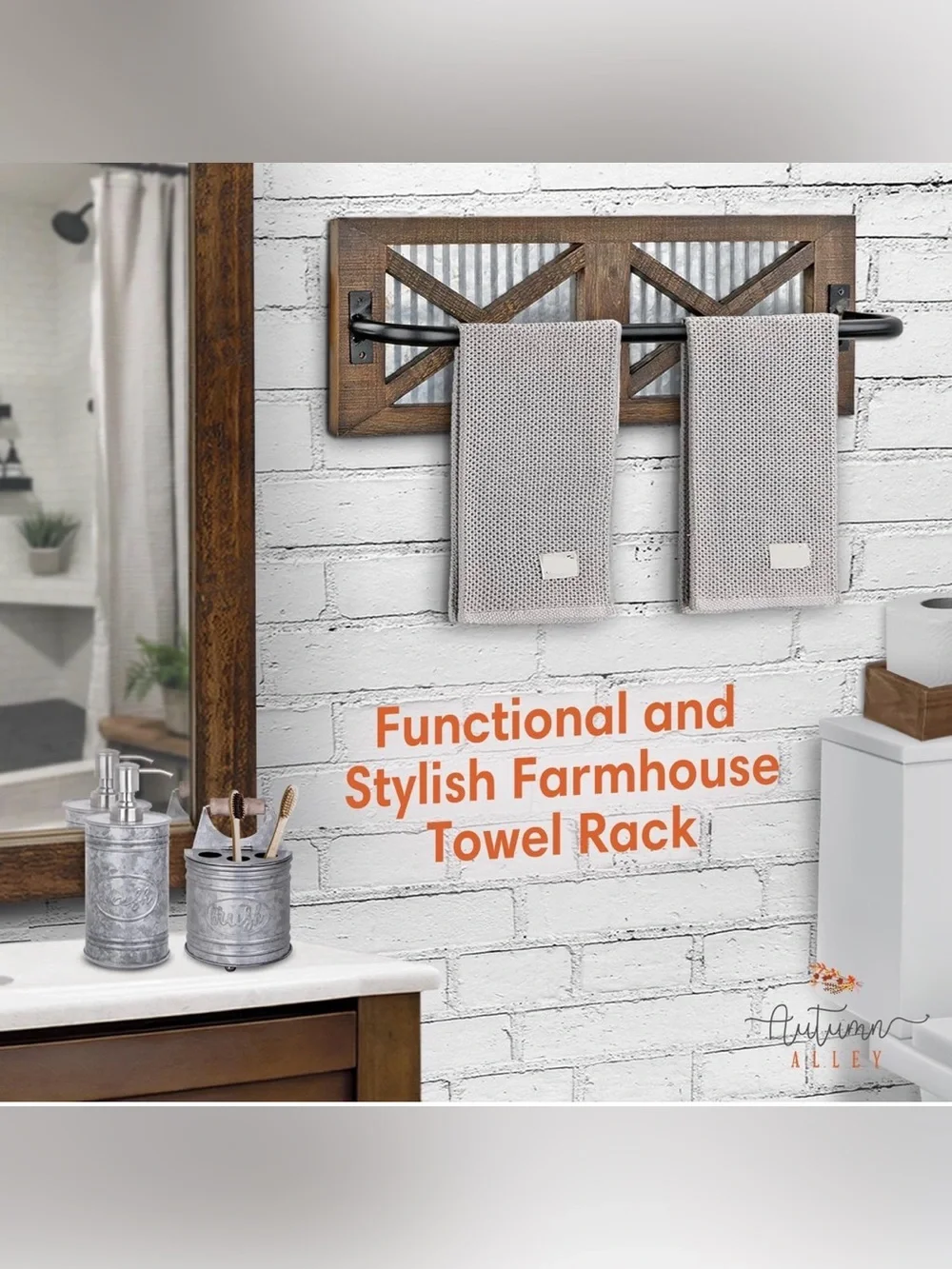 Autumn Alley Farmhouse Rustic Towel Rack Holder - Wood Towel Rack - 24